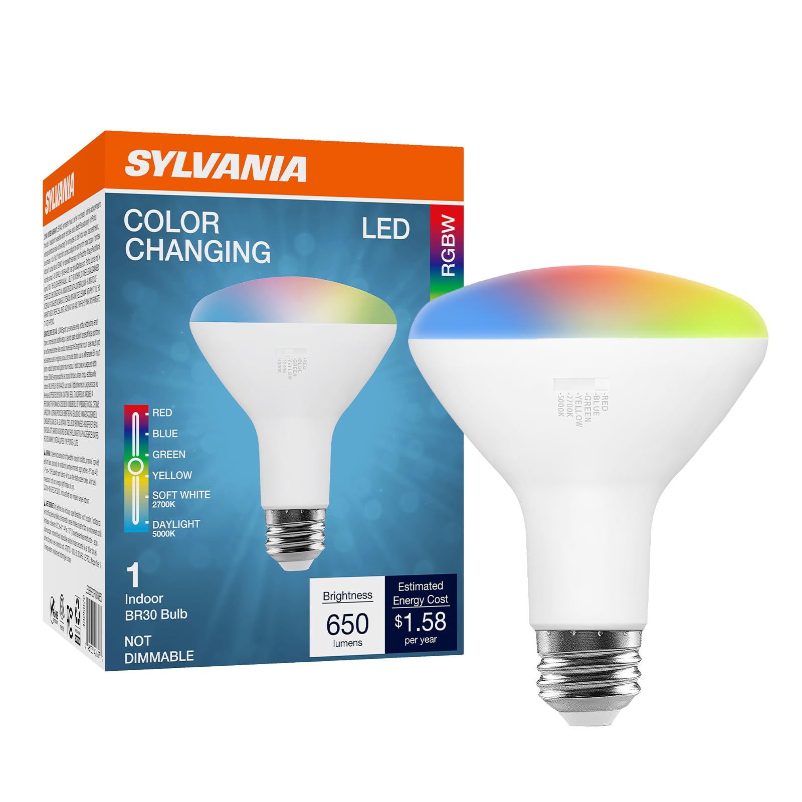Sylvania LED Color Changing Light Bulb, Red/Blue/Green/Yellow